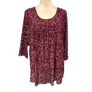 Michael Kors Top‎ Women 1X Dark Purple Floral Chiffon Pleated Semi Sheer Blouse